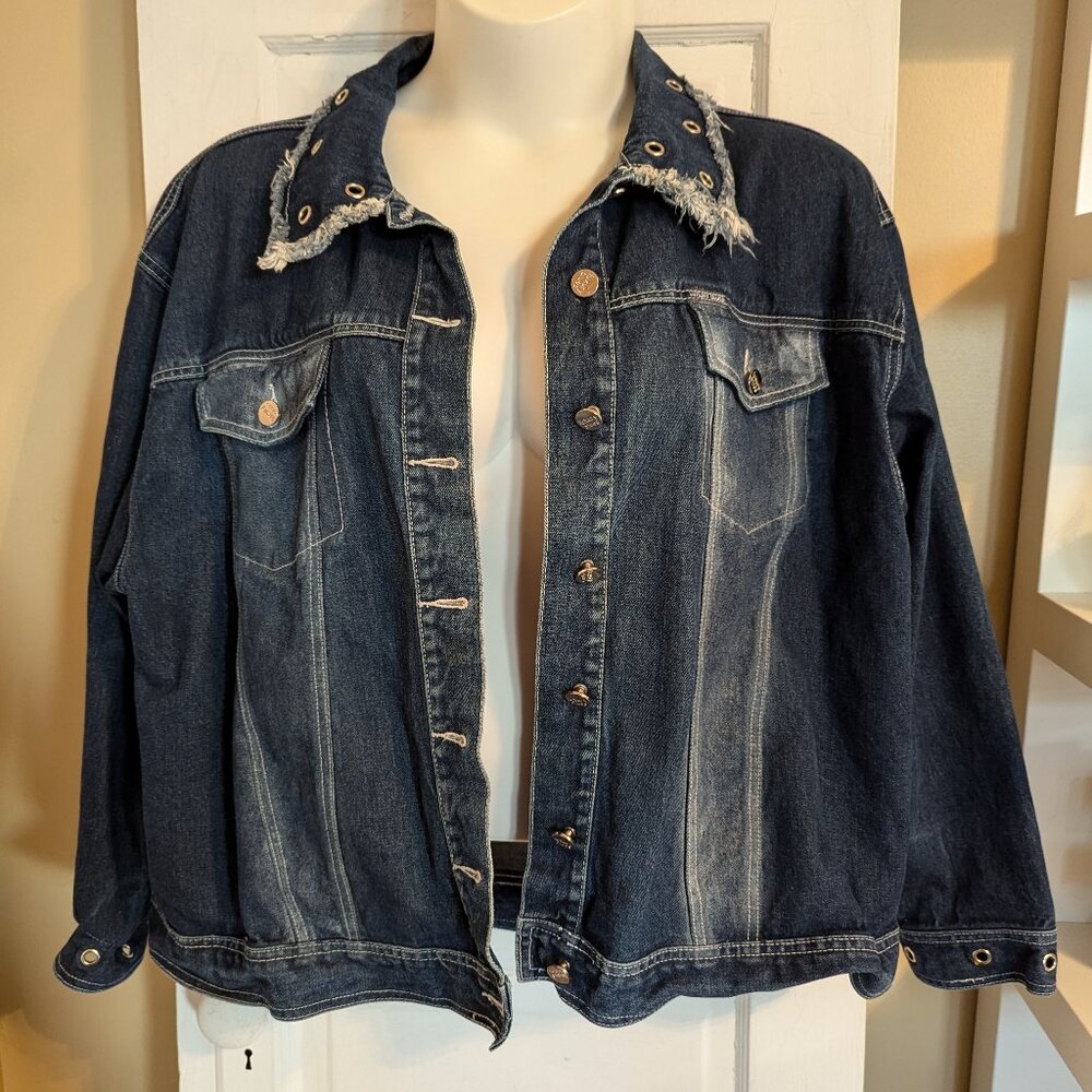 Luxury Blues Grommet Denim Jacket - 3X